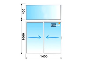 Алюминиевое окно с глухой фрамугой 1000x1400 мм (2 створки)